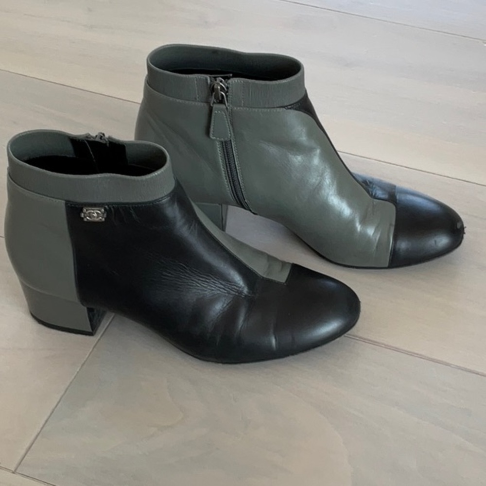 Chanel booties, size 7.5, grey and black